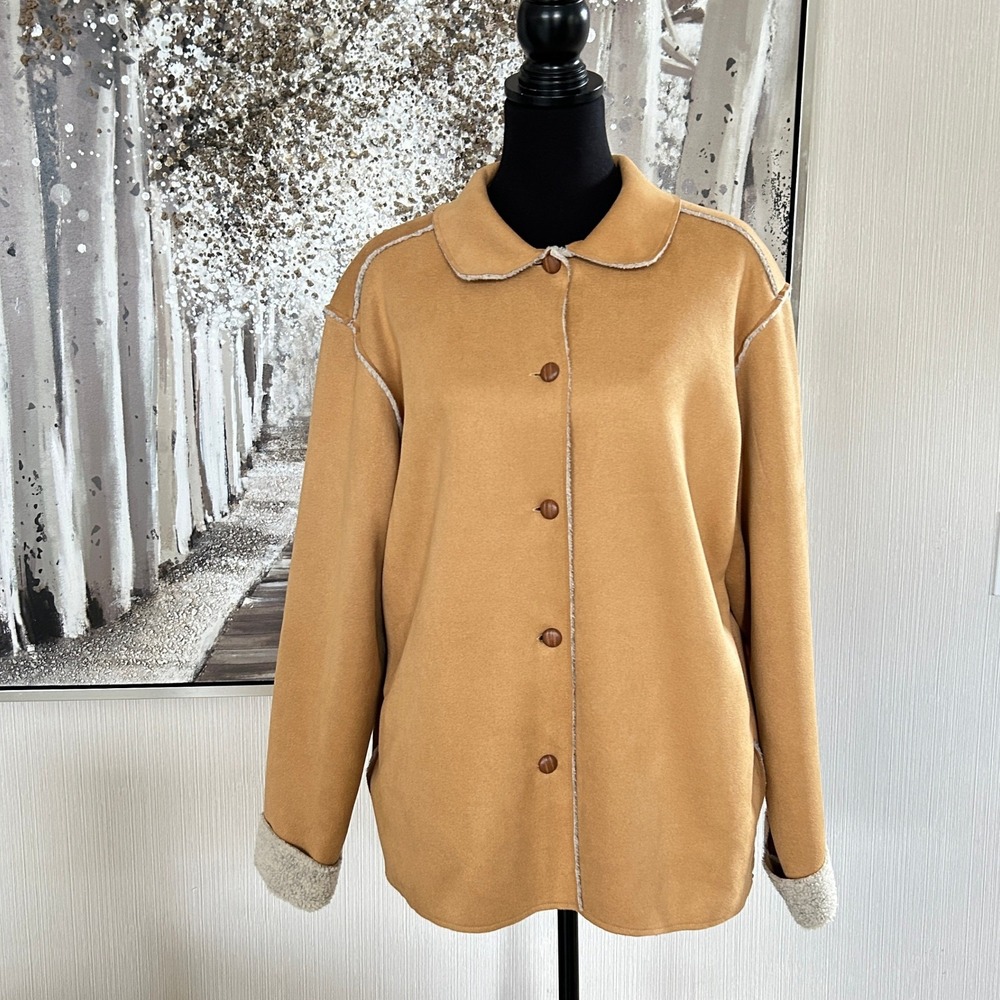 Teddi Womens Camel Faux Suede Fleeced‎ Lined Cuffed Jacket - Size Petite XL